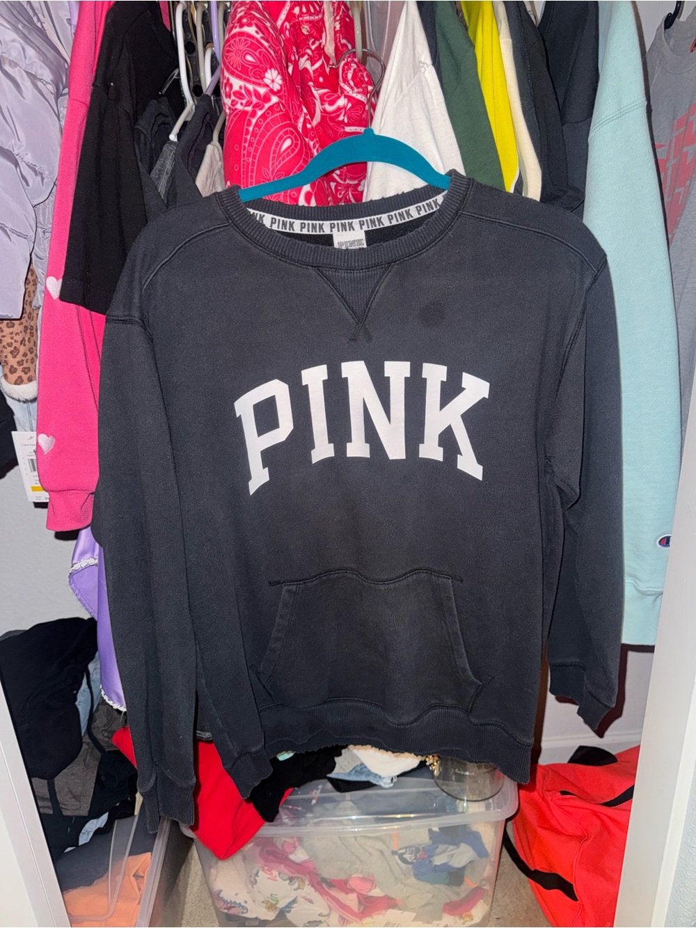 PINK Victoria's Secret Black Crewneck Sweatshirt with White Logo